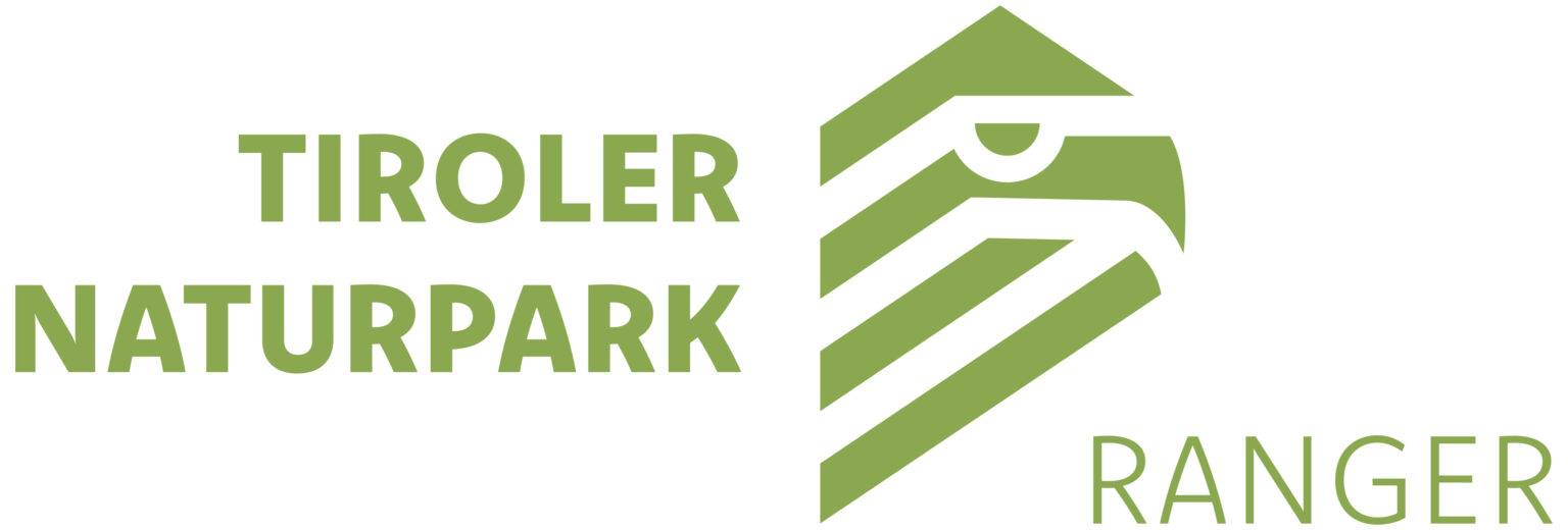 Grünes Logo mit stilisiertem Vogelkopf und dem Text "Tiroler Naturpark Ranger" auf weißem Hintergrund, der für die Ranger-Ausbildung steht.