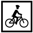Schwarz-weißes Symbol einer Person, die einen Helm trägt und Fahrrad fährt, eingefasst von einem quadratischen Rahmen - ideal für die Beschilderung des Klettern Karwendel.