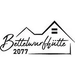 Schwarzer Umriss eines Hausdaches mit dem Schriftzug "Bettelwurfhütte 2077" darunter in stilisierter Schrift - ein perfektes Design für Sie und Ihren Partner.