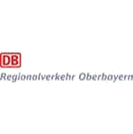 Logo mit roten "DB"-Buchstaben in einem Kasten, gefolgt vom Text "Regionalverkehr Oberbayern" in grauer Schrift, ideal für Ihre Anreise.