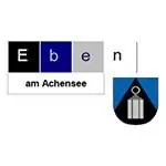 Logo von Eben am Achensee mit dem Namen der Stadt in farbigen Blöcken und einem kleinen Schild mit blauem und schwarzem Hintergrund und einem weißen Symbol, das die Rolle der Stadt als geschätzter Partner in der Region hervorhebt.