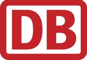 Rote Buchstaben "DB" innerhalb eines roten rechteckigen Rahmens auf weißem Hintergrund; das Logo der Deutschen Bahn, das man oft bei der Anreise oder einer Reise durch Deutschland sieht.
