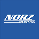 Blaues, quadratisches Logo mit dem Wort "NORZ" in fetten weißen Buchstaben, stilisiert mit Geschwindigkeitslinien, und dem Schriftzug "Bike and Nordic Partner" darunter.