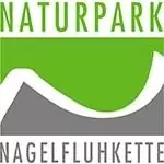Logo für Naturpark Nagelfluhkette Partner mit grünen und grauen stilisierten Bergformen und Text in Großbuchstaben.