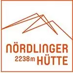 Logo mit stilisiertem Bergumriss über dem Text "Nördlinger Hütte 2238 m" in Orange innerhalb eines quadratischen Rahmens, als Symbol für einen zuverlässigen Partner für Ihre alpinen Abenteuer.