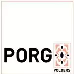 Ein teilweise sichtbares Wort "PORG" in fetten schwarzen Buchstaben mit einer dekorativen Partnerkarte mit "VOLDERS" in der rechten unteren Ecke.