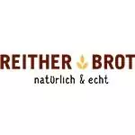 Logo für "Reither Brot" mit stilisiertem Text und Weizensymbol, das die Rolle des Unternehmens als Partner für Qualitätsbackwaren hervorhebt, darunter der Slogan "natürlich & echt".