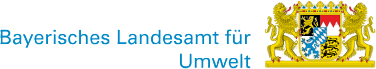 Logo des Bayerischen Landesamtes für Umwelt mit dem bayerischen Staatswappen, zwei Löwen und einem Schild. Der Text lautet "Bayerisches Landesamt für Umwelt" und verweist auf die Schwerpunkte Umwelt und Klima.